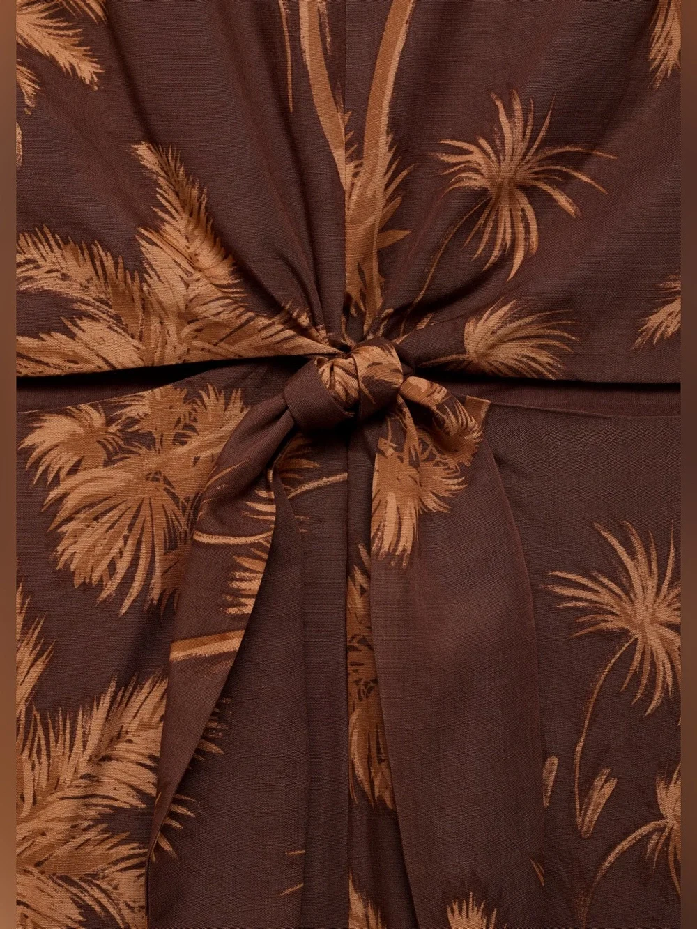 Mango Brown Palm-Print jumpsuit with cut-out and knot detail NWT